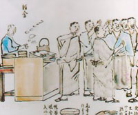 Floor trading at the former Tokyo Stock Exchange in the early Meiji era Floor trading at the former Tokyo Stock Exchange in the early Meiji era